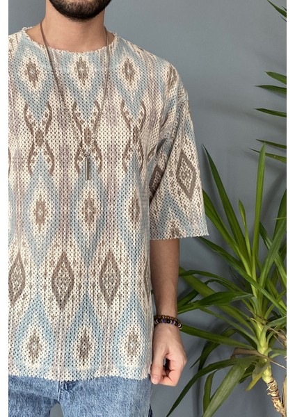 Oversize Tişört Bisiklet Yaka Jakarlı Tişört fiyatları