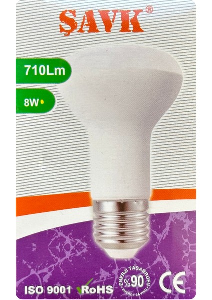 (10 adet) Şavk 8W (54W) Sarı Işık (3000K) E27 DUYLU (Kalın Duy) LED R63 Ampul