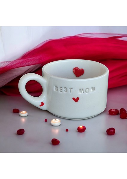 Mshandmade El Yapımı Seramik Çay Kahve Kupası Duble Türk Kahvesi Fincanı Kupa, Best Mom Mug