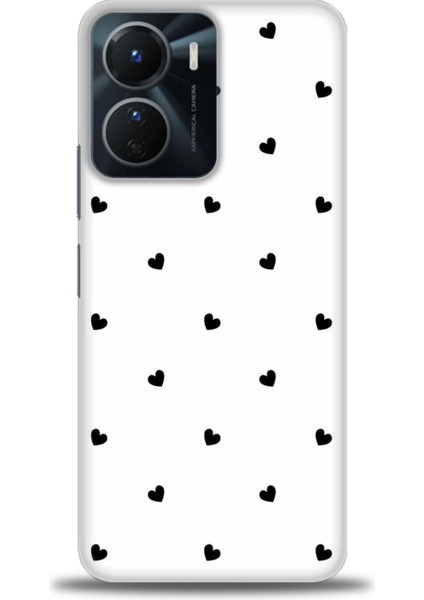 Vivo Y16 Kılıf Hd Baskılı - Siyah Kalpler