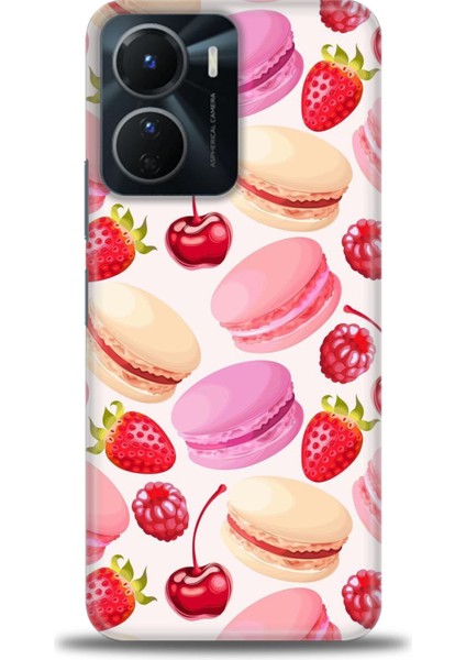 Vivo Y16 Kılıf Hd Baskılı - Makaron ve Çilekler