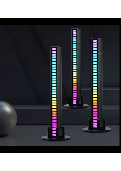 Rgb LED Çubuk Sese ve Müziğe Duyarlı Ambiyanslı Ekolayzer C Type Şarjlı Taşınabilir Stick Siyah Kasa