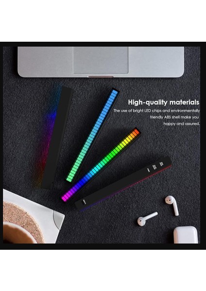 Rgb LED Çubuk Sese ve Müziğe Duyarlı Ambiyanslı Ekolayzer C Type Şarjlı Taşınabilir Stick Siyah Kasa