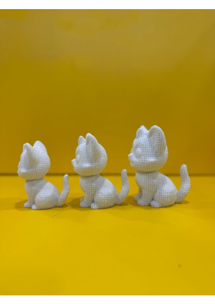 3'lü Dekoratif Kedi Biblo Beyaz