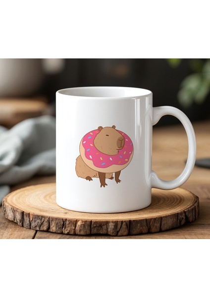 BB Desing Kapibara Donut's Tasarımlı Beyaz Seramik Baskılı Kupa Bardak 330 ml