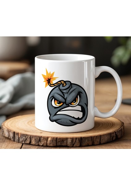 BB Desing Kızgın Bomba Tasarımlı Beyaz Seramik Baskılı Kupa Bardak 330 ml