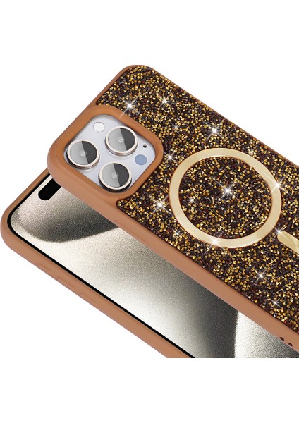 Apple iPhone 16 Pro Gold Swrvski Taşlı Magsafe Telefon Kılıfı