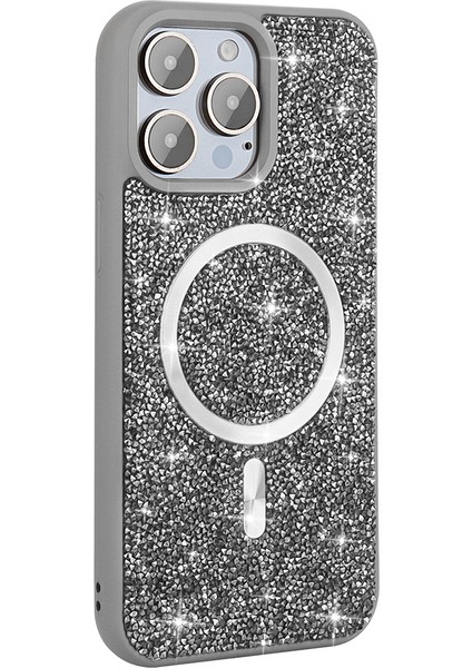 Apple iPhone 15 Gümüş Swrvski Taşlı Magsafe Telefon Kılıfı