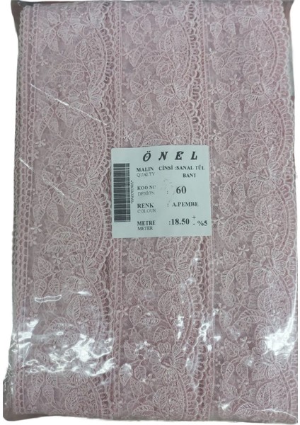 Dantel Polyester Sanal Tül Bant Açık Pembe 18,50 Metre En 6 cm On-60-P
