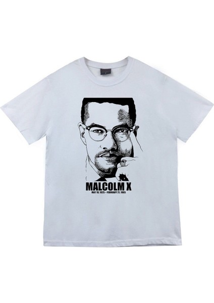 Unisex Beyaz Malcolm x Baskılı T-Shirt
