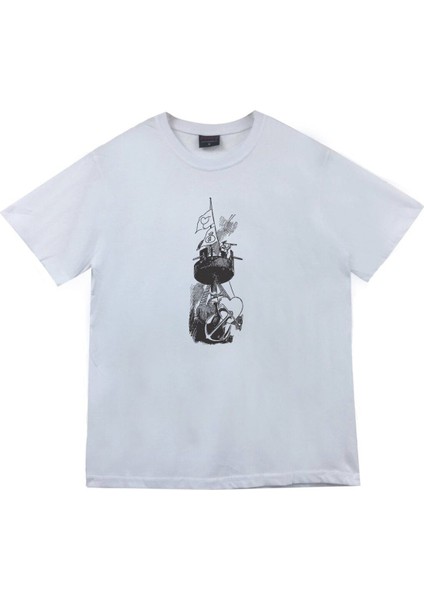 Unisex Beyaz Denizci Gemi Çapa T-Shirt