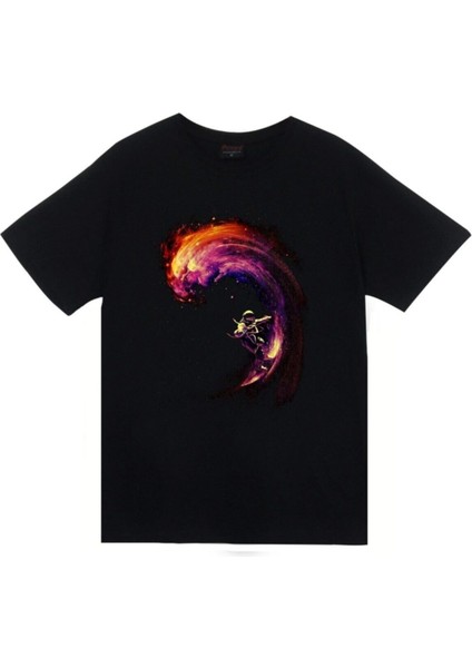 Siyah Astronot Baskılı T-Shirt