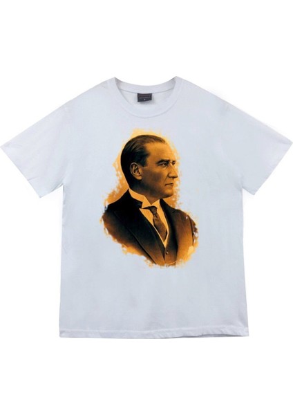Unisex Beyaz Gazi Mustafa Kemal Atatürk Baskılı T-Shirt