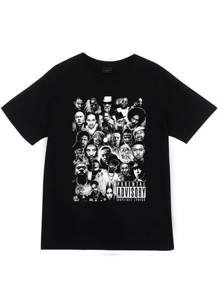 Hip Hop Songs Parental Advisory Baskılı T-Shirt