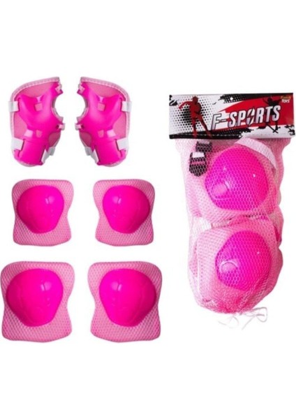 Pembe Bisiklet Scooter Kask Dizlik Dirseklik Koruyucu Set