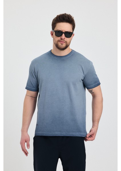 Erkek Lacivert Bisiklet Yaka Yıkamalı Basic T-Shirt - 165