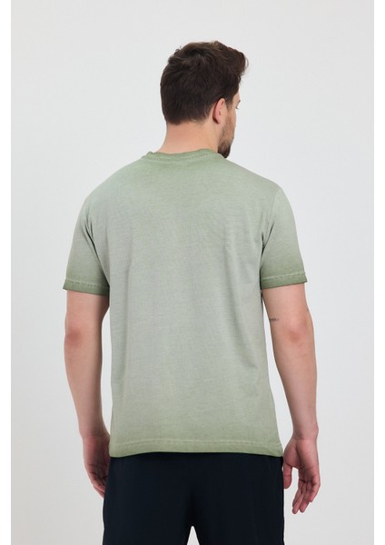 Erkek Yeşil Bisiklet Yaka Yıkamalı Basic T-Shirt - 165 indirimleri