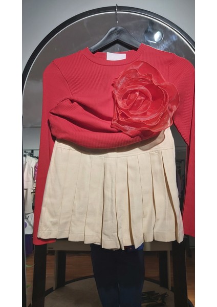 Kız Çocuk Kaşkorse Güllü Detaylı Bluz( Kırmızı)