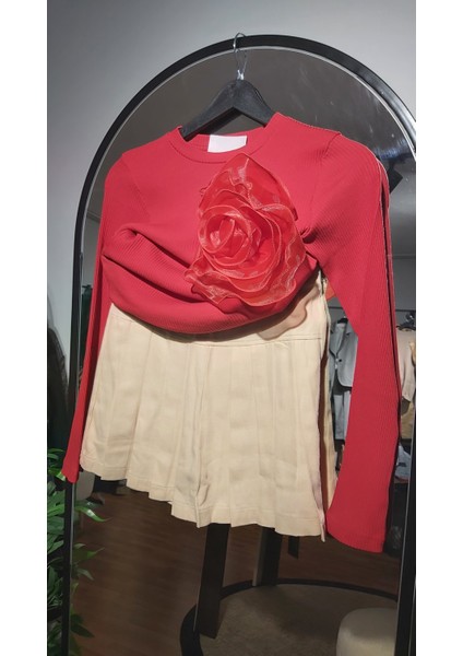 Kız Çocuk Kaşkorse Güllü Detaylı Bluz( Kırmızı) modelleri