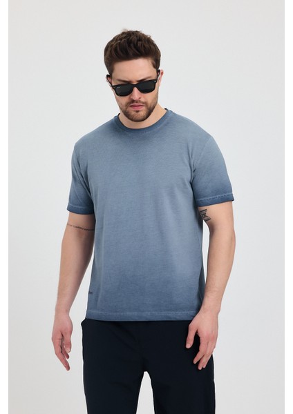 Erkek Lacivert Bisiklet Yaka Yıkamalı Basic T-Shirt - 165 modelleri