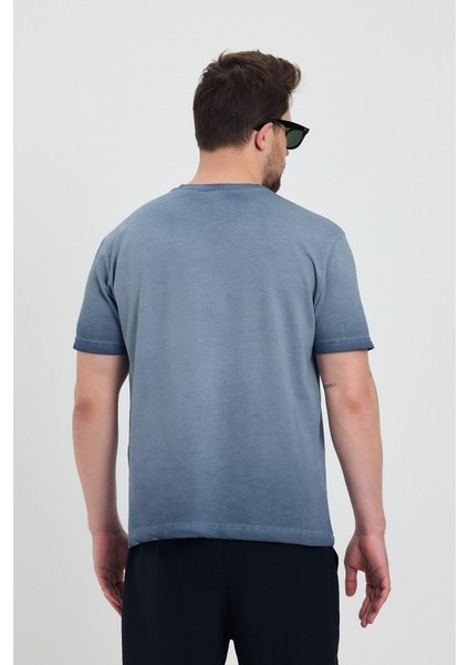 Erkek Lacivert Bisiklet Yaka Yıkamalı Basic T-Shirt - 165 indirimleri