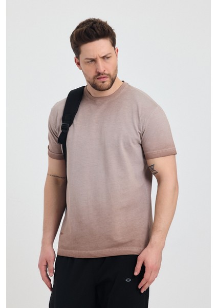 Erkek Kahverengi Bisiklet Yaka Yıkamalı Basic T-Shirt - 165 fiyatları