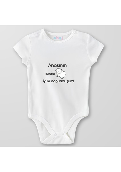Organik Pamuk Anasının Kuzusu Iyi Ki Doğurmuşum Bebek Body Çıtçıtlı Zıbın Badi Kısa Kol