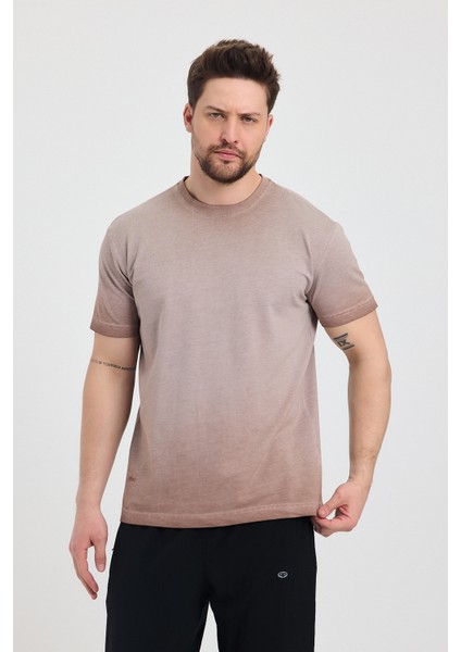 Erkek Kahverengi Bisiklet Yaka Yıkamalı Basic T-Shirt - 165 modelleri