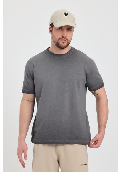 Erkek Siyah Bisiklet Yaka Yıkamalı Basic T-Shirt - 165