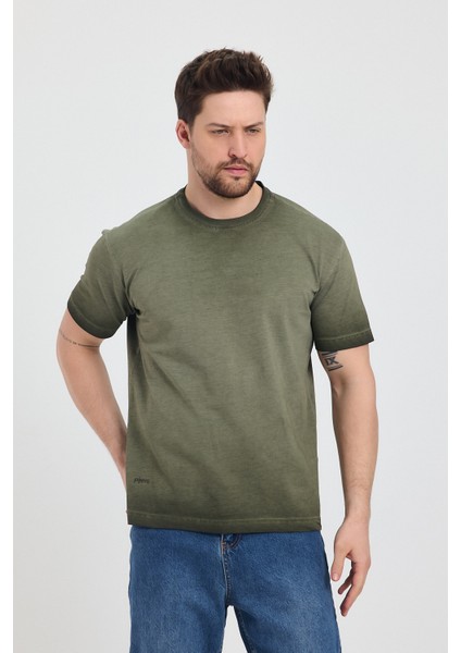 Erkek Haki Bisiklet Yaka Yıkamalı Basic T-Shirt - 165 fiyatları