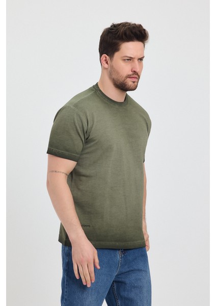 Erkek Haki Bisiklet Yaka Yıkamalı Basic T-Shirt - 165 modelleri