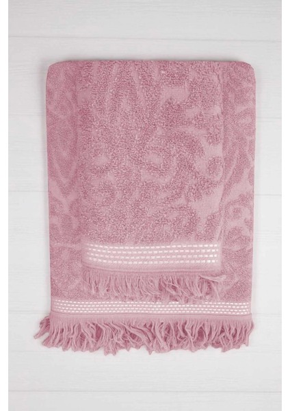 2 Parça Jakarlı Banyo Havlu Takımı %100 Pamuklu 90X150 cm Arden Pembe