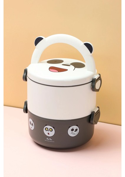 We Bare Bears Lisanslı Çift Katlı Yemek Kabı (1850ML) - Panda