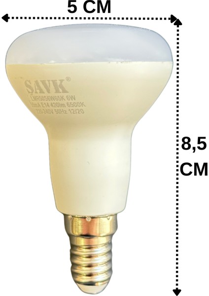 (3 adet) Şavk 6W (37W) Beyaz Işık (6500K) E14 DUYLU (Ince Duy) LED R50 AMPUL modelleri