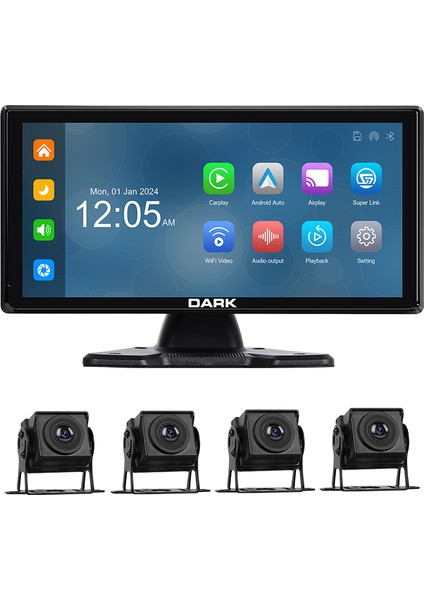 10.36" IPS Apple Carplay & Android Auto / Airplay, Android Cast Ekran Yansıtma, 360° Panaromik Sistem 4 Kameralı Torpido Üstü Araç Multimedya Ekranı