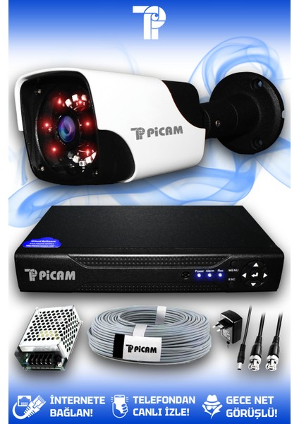 1 Kameralı Panda 1 Dış Kamera Set HDD'siz Full HD Gece Görüşlü Güvenlik Kamerası Sistemi
