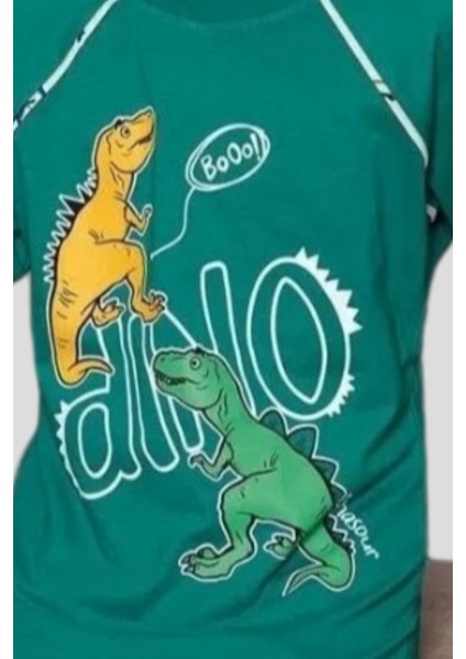 Erkek Çocuk T-Shirt-Şort Dinozor Baskılı Kısa Kollu Pijama Takımı modelleri