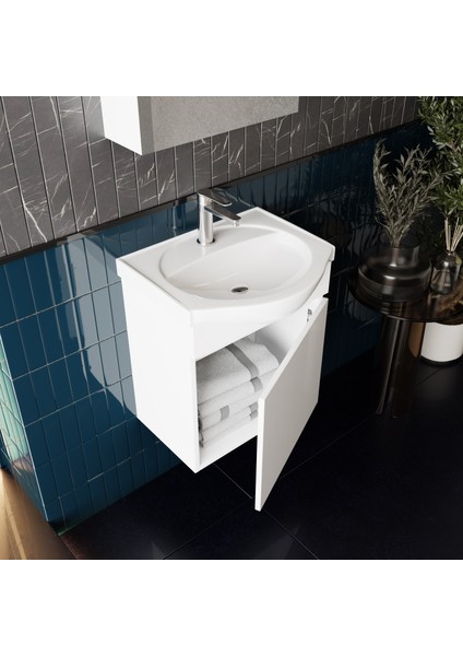 Fulya 50 cm Mdf Lavabolu Aynalı Banyo Dolabı Seti Seramik Lavabo Dahil Beyaz Mdf fiyatları