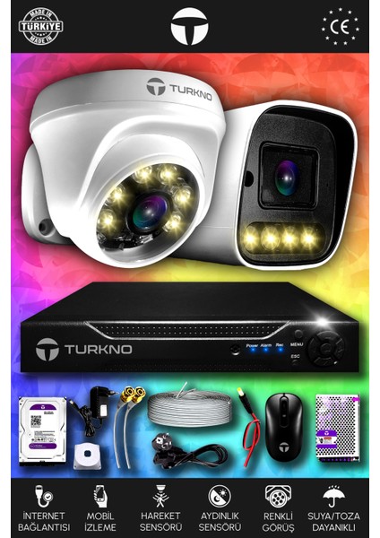 2 Kameralı Navie 1 Iç Kamera Set 100 GB HDD Full Hd Renkli Gece Görüşlü Güvenlik Kamerası Sistemi