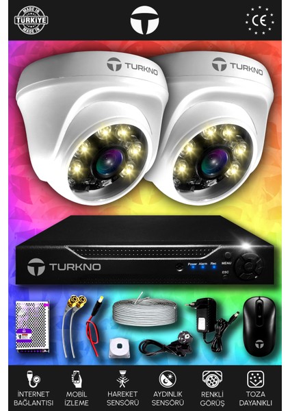 2 Kameralı Domie 2 Iç Kamera Set 1 Tb HDD Full Hd Renkli Gece Görüşlü Güvenlik Kamerası Sistemi