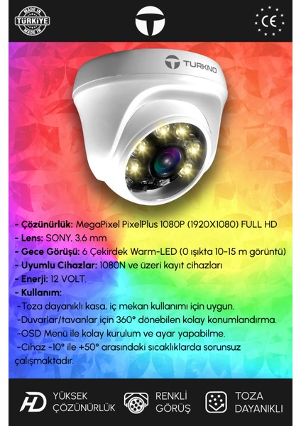 2 Kameralı Domie 2 Iç Kamera Set 1 Tb HDD Full Hd Renkli Gece Görüşlü Güvenlik Kamerası Sistemi