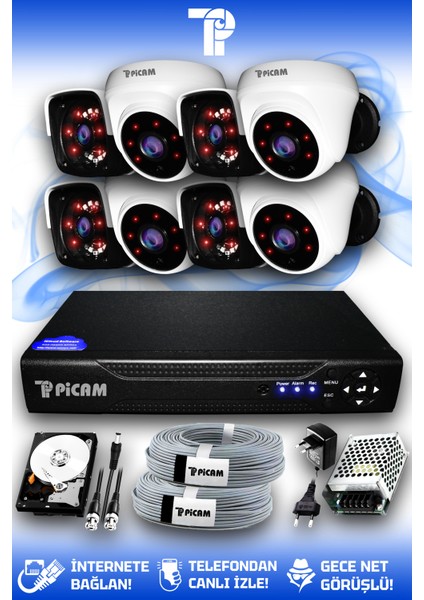 8 Kameralı Panda 4 İç Kamera Set 320 GB HDD Full HD Gece Görüşlü Güvenlik Kamerası Sistemi