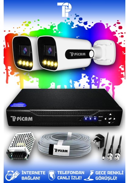 2 Kameralı Zebra 2 Dış Kamera Set HDD'siz Full HD Renkli Gece Görüşlü Güvenlik Kamerası Sistemi