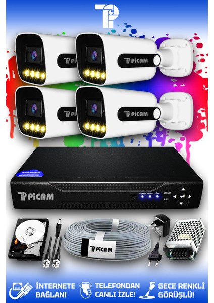 4 Kameralı Zebra 4 Dış Kamera Set 320 GB HDD Full HD Renkli Gece Görüşlü Güvenlik Kamerası Sistemi