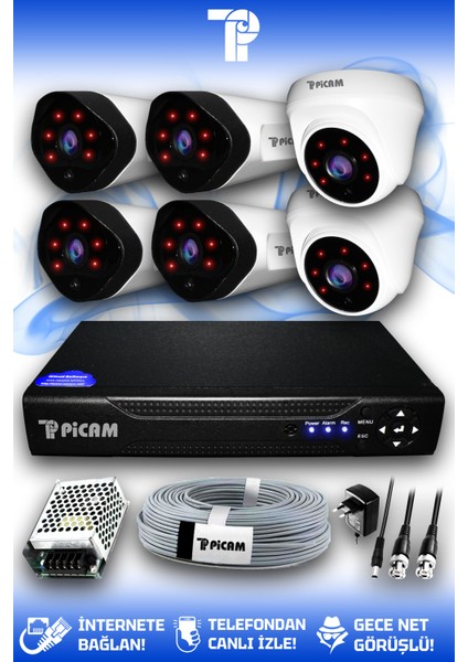 6 Kameralı Uzay 2 İç Kamera Set HDD'siz Full HD Gece Görüşlü Güvenlik Kamerası Sistemi