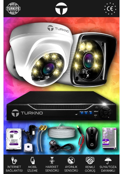 2 Kameralı Karie 1 Iç Kamera Set 2 Tb HDD Full Hd Renkli Gece Görüşlü Güvenlik Kamerası Sistemi