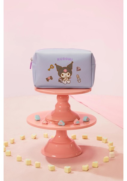 Sanrio Lisanslı Büyük Kapasiteli Kare Kozmetik Çantası - Kuromi
