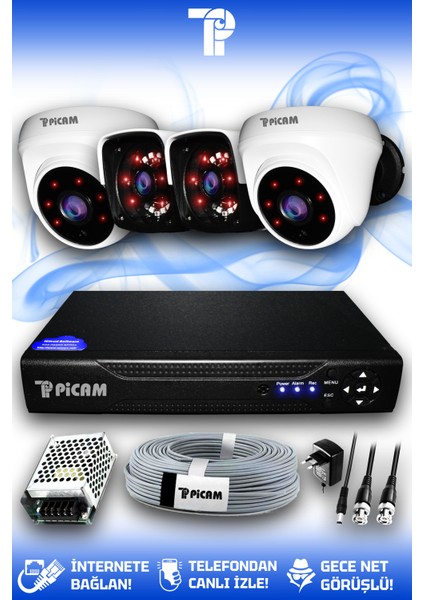 4 Kameralı Panda 2 İç Kamera Set HDD'siz Full HD Gece Görüşlü Güvenlik Kamerası Sistemi