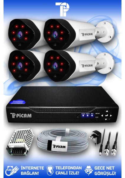 4 Kameralı Uzay 4 Dış Kamera Set HDD'siz Full HD Gece Görüşlü Güvenlik Kamerası Sistemi