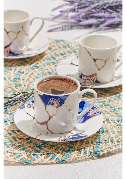 Kintsugi Türk Kahve Fincanı Seti 4 Kişilik 8 Parça